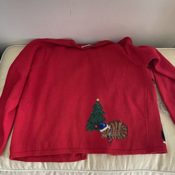 vintage marisa christina Red sweater Cat Bell Christmas M - Picture 12 of 14